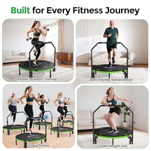 BCAN 40" Foldable Mini Trampoline, Rebounder Trampoline for Adults, Adjustable Foam Handle, Exercise Rebounder for Adults Indoor/Garden Workout, Max Load 330lbs, Green - Thumbnail 6