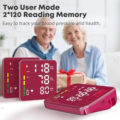 GUAEVER Blood Pressure Monitor Rechargeable Upper Arm Blood Pressure Monitors for Home Use Large Screen Bp Machine with 8.7"-16.5" Bp Cuff, 2x120 Memory, Voice Broadcast Bp Monitor(Red) - Thumbnail 5