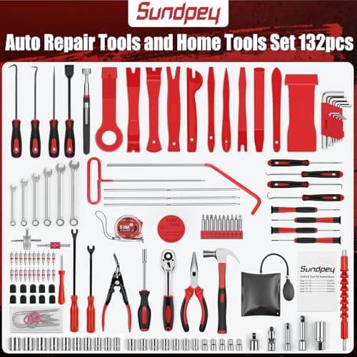 Sundpey 132-PCs Car Tool Kit - Portable General Basic Home and Automotive Repair Tool Set with Drawer for Men Women with Hook & Pick & Fastener & Valve Stem Removal Tools for RV Truck Motorcycle Bike - Thumbnail 2