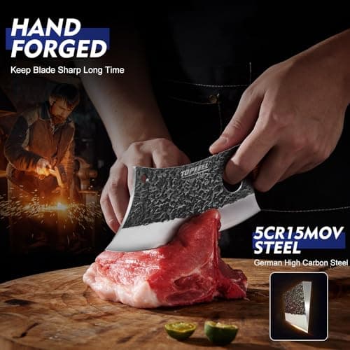 Topfeel 3PCS Butcher Knife Set, Hand Forged Serbian Chef Knives & Meat Cleaver & Viking Knives, Meat Cutting Kitchen Knife Set for Home, Outdoor Cooking, Camping BBQ Gift Idea Men - Thumbnail 5