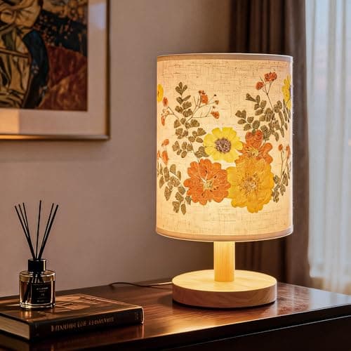 Xmpmrb Artisan Crafted Floral Pressed Nightstand Lamp - Handmade Vintage Table Light with Adjustable Warm Glow for Bedroom, Office, or Living Room Decor (Yellow) - Image 1