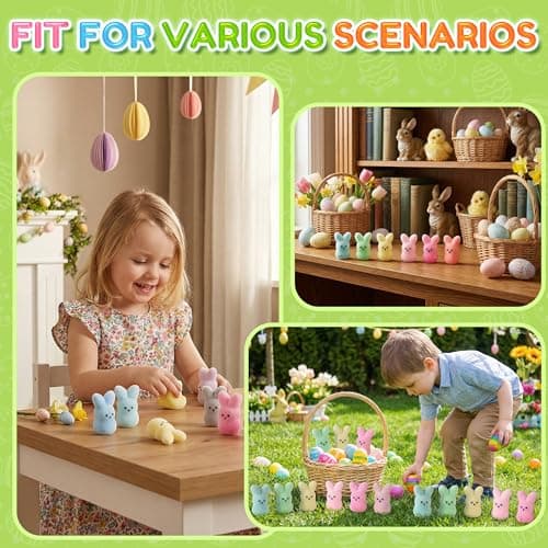 Trivolusia Easter Bunny Figurines Set of 24, Realistic Fuzzy Rabbit Decorations, Easter Basket Stuffers & Home Decor, Gift Kids Adults - Thumbnail 4