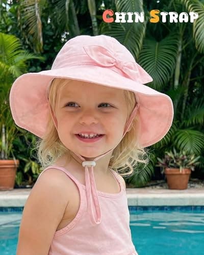 HONGTEYA Baby Sun Hat Cotton Stripe Bow Wide Brim Toddler Beach Bucket Hat - Thumbnail 5