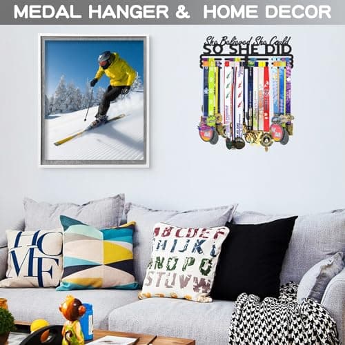 Bliocefo Medal Holder Hanger Rack Display Storage Steel Wall Mounted Fame Black Metal Sports Marathon Running Soccer Gymnastics Large-capacity Medals Sturdy Wall Decor She Believed She Could (15.7") - Thumbnail 5