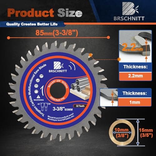 BRSCHNITT Circular Saw Blade 3-3/8 in 32T with 5/8-3/8" Arbor, Carbide Tipped Teeth, TCT Saw Blades for Cutting Various Wood, Aluminium,Copper,and Composite Materials(2pcs) - Thumbnail 2