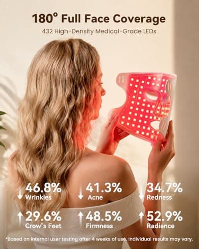 MICEYLIVE Red Light Therapy for Face Mask, Blue Light Therapy for Acne, Gifts for Women, Wrinkle LED Face Mask, 432 LED with Full Face Coverage & 3 Light Modes, Travel Bag for Home Use & Travel, pink - Thumbnail 5