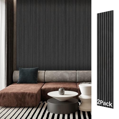 ARMURO Wood Panels for Wall - 2 Pack Black Panels for Wall Decor - Black Oak Wood Veneer Sound Absorbing Panel - Black Wall Panels 12.6" W x 94.5" L