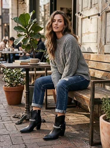 feetquake Ankle Boots for Women Block Heels Western Boots Comfortable Black Cowgirl Boots Women 6M - Thumbnail 2