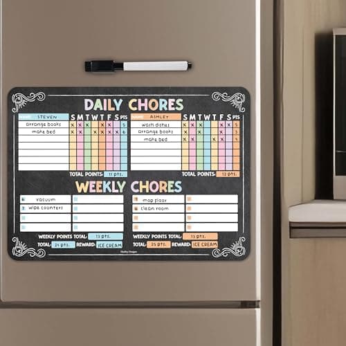 Hadley Designs Magnetic Chore Chart for Kids Multiple - Chores Board for Refrigerator, Dry Erase Task Chart for 2 Kids Daily Behavior, Family Weekly Planner for Teen and Adults, Chalkboard Chore Board - Image 1