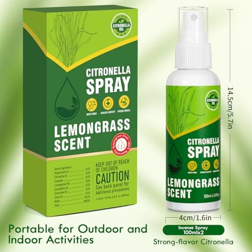 STRN Citronella Spray, DEET-Free, 6.76 oz (200ML), Air Freshener Spray for Summer Outdoor, Lemongrass Plant-Based Essential Oil Spray, for Patio, Camping, Hiking, Traveling, Fishing - Thumbnail 4