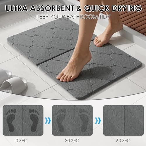 Foldable Diatomaceous Earth Bath Mat - 24"x16" Ultra-Absorbent Stone Shower Mat for Bathroom Floor - Instant Dry Non-Slip Diatomite Floor Mat - Minimalist Stone Dish Drying Mat for Kitchen - Thumbnail 4