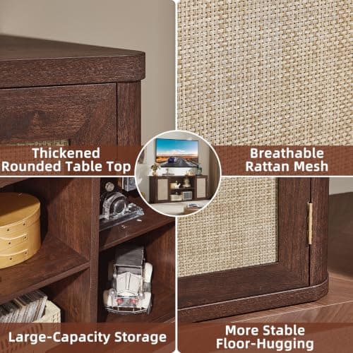LEYAOYAO Rattan TV Stands for Living Room, Walnut - Thumbnail 5