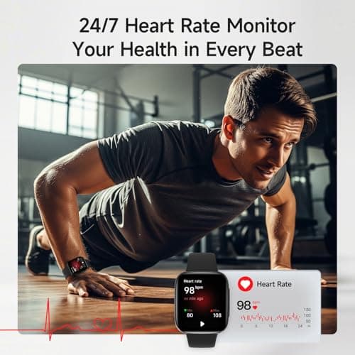 Smart Watch for Men Women, 1.85" AMOLED Ultra-Clear Screen Smartwatch Compatible iPhone/Samsung/Android, 100+ Sport Modes Fitness Tracker with Heart Rate/SpO2/Sleep Monitor 3ATM Waterproof, 2 Bands - Thumbnail 5