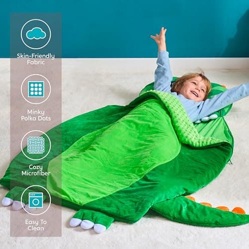 JOIEDOMI Kids Sleeping Bag Toddler Nap Mat with Pillow & Blanket 60" x 39" for Kids Ages 3+ Soft Plush Sleeping Mat Dinosaur for Preschool and Boys Girls Kindergarten Daycare Sleepover - Thumbnail 4