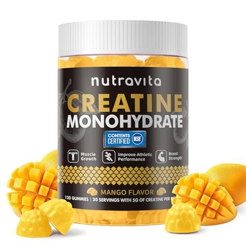 Nutravita Creatine Monohydrate Gummies for Men & Women-5g of Creatine Monohydrate per Serving - Sugar Free,Vegan, Mango Flavor, 120 Count - Image 1