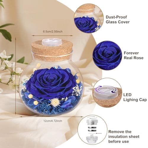 Gifts for Women Mom Birthday Gift Preserved Rose Eternal Forever Flower in Glass Wishing Bottle with LED Light Flowers for Delivery Prime for Grandma Mother Wife Sister Her Girlfriend Valentine Day - Thumbnail 2