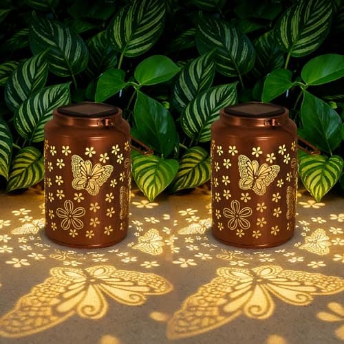 Gifts for Mom 2 Pack Butterfly Solar Lights Outdoor Garden Decor for Outside, Butterflies Solar Lantern Outdoor Waterproof for Outdoor Decor