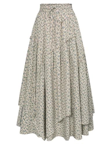 Scarlet Darkness Women Floral Print Boho Skirt Elastic High Waist Long Maxi Skirts with Pockets Apricot Floral XXL - Image 1