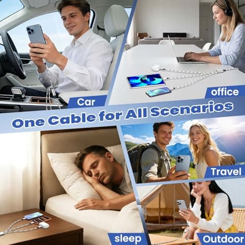 Firsting Travel Essentials 3 in 2 Multi Charging Cable, USB A/C Charging Cords with Type-C/IP/Micro, Universal Phone Charger Cord Compatible with iPhone17-8/iPad/Android/Tablet/Car (3Packs 5FT) - Thumbnail 3