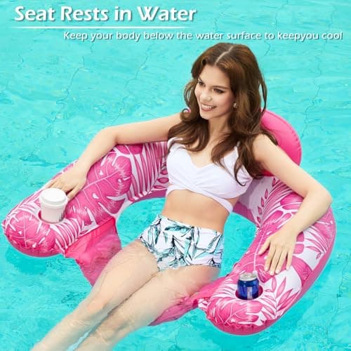 Jasonwell Inflatable Pool Float Chair - Pool Floaties Floating Pool Chair Lounge Floats for Swimming Pool Water Chair Pool Lounger with Cup Holder Pool Toy Party Floaty Adults - Thumbnail 2