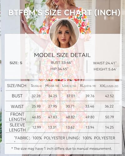 BTFBM Summer Dresses for Women 2026 Spring Outfits Beach Vacation Short Sleeve Smocked Boho Casual Floral Maxi Dress(Floral White Red, Large) - Thumbnail 5