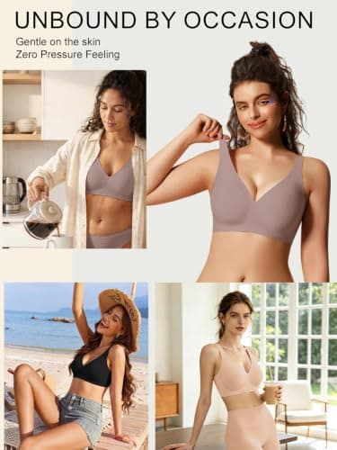 COCOMARTS Jelly Bras for Women No Underwire Deep V Bra Grey M - Thumbnail 5