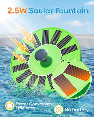 2.5W Solar Bird Bath Fountains– Upgraded Solar Pond Fountain with 6 Nozzles,Solar Fountain for Bird Bath, Pond, Garden Decor (Green) - Thumbnail 2