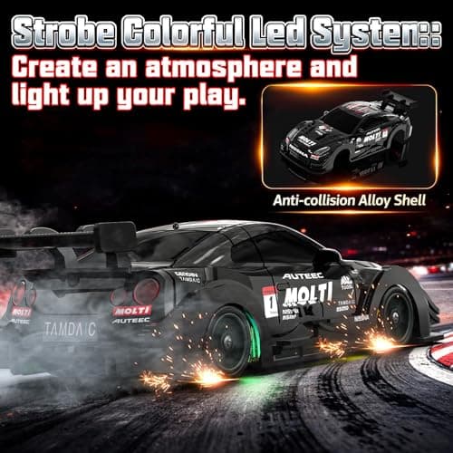 EversaleT 1/43 Mini RC Drift Car with Gyro, 2.4GHz Full Proportional RC Car, 20KM/H Professional High Speed Remote Control Car with Lights, Desktop Drift Car Racing Toy Gifts to Adults Kids Boys - Thumbnail 4
