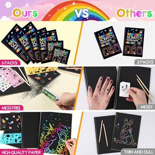 JMMICO 6 Packs Rainbow Scratch Notebook, Goodie Bags Stuffers for Kid, Scratch Art for Kids with Reusable Cleaner Tool, Arts and Crafts for Kids 4-8-12, Gifts for 4 5 6 7 8 9 Year Old Girl Boy - Thumbnail 6