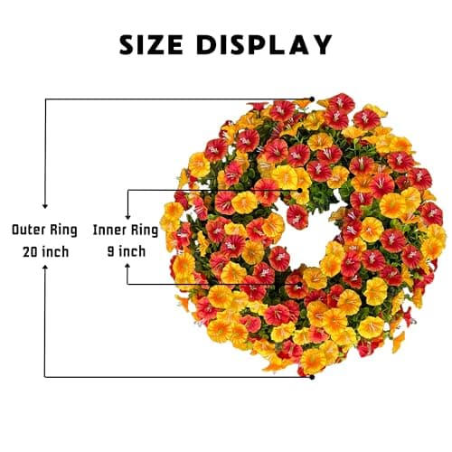 20'' Wreaths for Front Door, Artificial Eucalyptus Leaves with Fake Silk Flowers for Spring Summer Outdoor Indoor Outside, Home Porch Wall Window Farmhouse Celebration (Orange Yellow) - Thumbnail 2