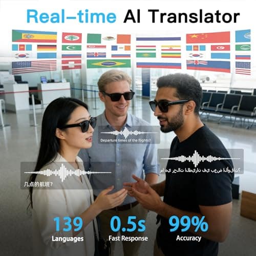 linktoonex AI Smart Glasses with Camera for Men Women, 4K Video Recording, Real-Time Translation, Photochromic Lenses, Open Ear Bluetooth Audio, POV Camera Glasses for Travel Cycling Driving - Thumbnail 6