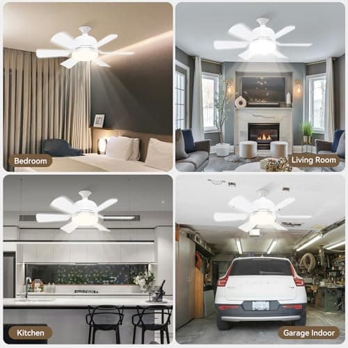 Socket Fan Light with Remote Control - socket ceiling fan 18-in ceiling fans with lights and remote Ideal for Bedroom Kitchen Dining Room and Living Room balcony Garage restaurant shop indoor.(White) - Thumbnail 6