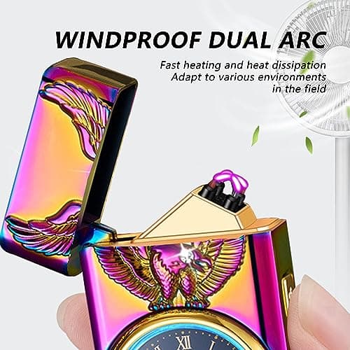 BABOBIU Electric Lighter Cool Windproof Eagle Lighter Flameless Candle Lighters USB Rechargeable Lighters with Cool Clock dial Gift for Men, Boyfriend, Husband (Colorful) - Thumbnail 2