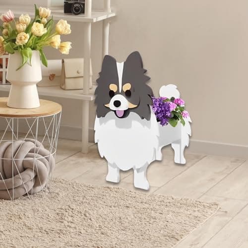 strolfay Grey and White Pomeranian Dog Planter, Cute Animal Shaped Plant Pot, Dog Flower Pot, Gifts for Women & Pet Lovers, Indoor Outdoor Garden Home Office Decor, 9.45 x 6.65 x 12.13 Inches - Thumbnail 4