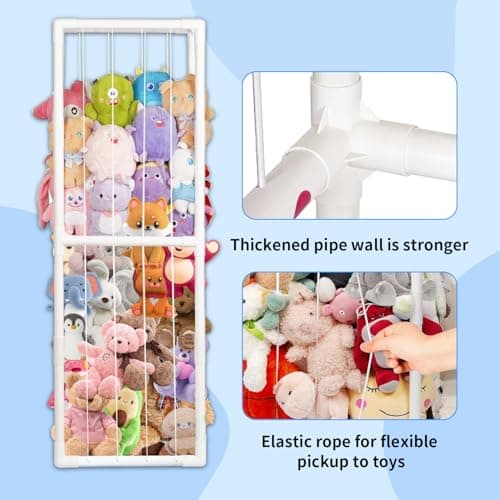 BomSaluka Stuffed Animal Storage, Kids Toy Zoo Storage Organizer with Elastic Band, Thicken PVC Tube Large Stuffed Animals Holder for Nursery Playroom Bedroom Room Furniture Plush Storage(White) - Thumbnail 3