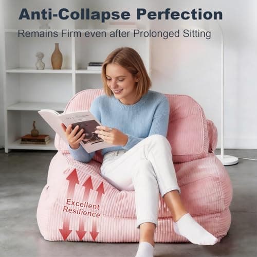 NESLAKO Folding Sofa Bed, Flannel Futon Couch Bed with Pillow and Blanket, Convertible Sleeper Chair for Living Room Bedroom, Pink - Thumbnail 3