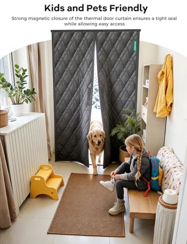 AEOCOO Insulated Door Curtains, Fit Size up to 36 x 82 Inches for Doorways/Front/Back/Basement, Magnetic Thermal Door Cover for Winter, Oxford Filled with Thick Cotton to Keep Warm, Grey, Diamond - Thumbnail 3