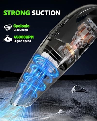 Jeagfen Handheld Vacuum Cordless, Rechargeable Car Vacuum Cleaner with Multiple Attachments, Portable Hand Held Vacuum Suction Power, Mini Vacuum for Car, Home, Pet Hair, Office, Desk, Keyboards Black - Thumbnail 2
