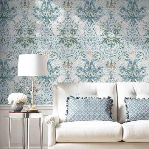 LXCREAT Blue Floral Wallpaper Peel and Stick Vintage Tulip Contact Paper Boho Wall Paper Flower Textured Removable Vinyl Self Adhesive Waterproof for Bedroom Renter Friendly Decor 17.5 in X 393.7in - Thumbnail 3