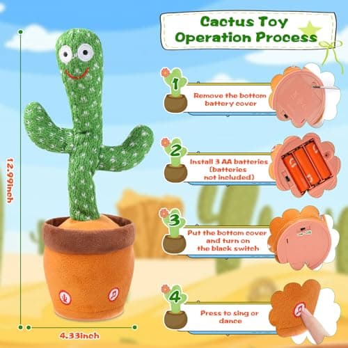 LLUKEME Talking Cactus Toy for Babies 6+ Months & Toddlers - Dancing Singing Repeating Cactus Toy with 10 Songs & Lights, Interactive Plush Gift for Kids Age 1 2 3 4 5 6, Easter Gifts for Kids - Thumbnail 4
