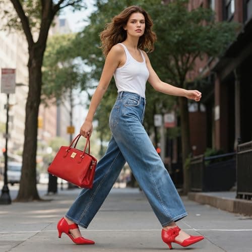 COMFITORIA Womens Low Kitten Heels Closed Pointed Toe Slip on Pumps Ankle Strap Heels Sexy Elegant Bridal Party Dressy Shoes, Red pu, Size 7 - Thumbnail 6