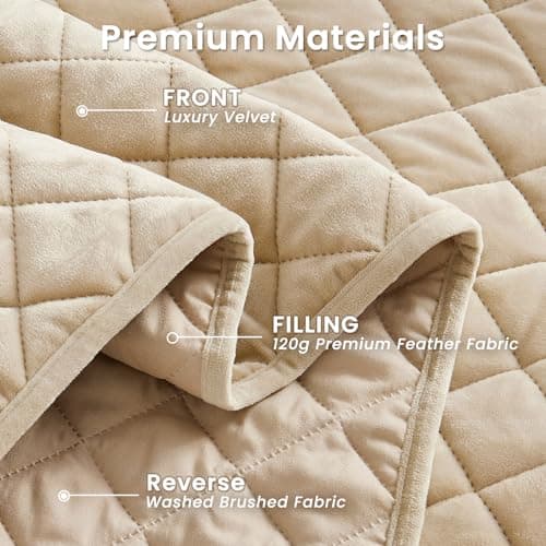 L'AGRATY Velvet Quilt King Size: 3-Piece Reversible Luxury Velvet Bedding Comforter Set - Lightweight Oversized Quilted Bedspread Coverlet with 2 Pillow Sham for All Season - Light Taupe Quilt - Thumbnail 4