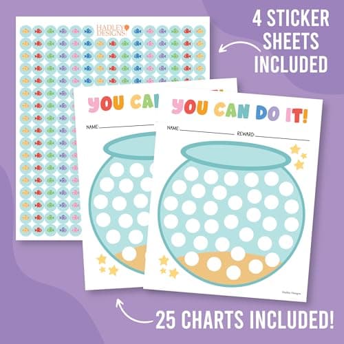 Hadley Designs Sticker Chart for Kids Behavior at Home - Sticker Reward Chart for Kids, Star Charts for Toddler, Star Charts for Good Behavior, Fish Tank Reward Stickers for Classroom Incentives - Thumbnail 2