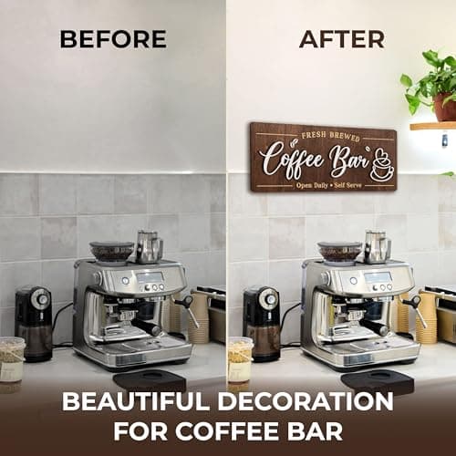 Woodamore Coffee Bar Signs for Wall Decor - Vintage Coffee Accessories for Cafe Station Signs Decorations, Small Farmhouse Cafe Sign for Home Decor Kitchen, Countertop - Thumbnail 3
