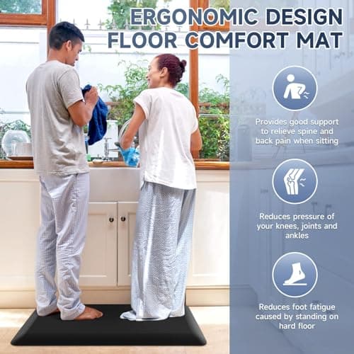 4/5 Inch Thick Kitchen Mats for Floor, StepRite Kitchen Rug for Standing Desk, Non-Slip, Thicker, Stain Resistant, Water Resistant, Comfort Anti Fatigue Floor Mat for Home, Kitchen, Office - Black - Thumbnail 6