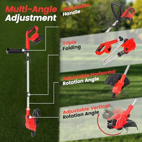21V Weed Wacker Cordless String Trimmer with 2x4.0Ah Batteries & Fast Charger, 12" Automatic Feed Grass Trimmer, 2-in-1 Electric Weed Eater for Garden Edge Lawn Tool - Thumbnail 3