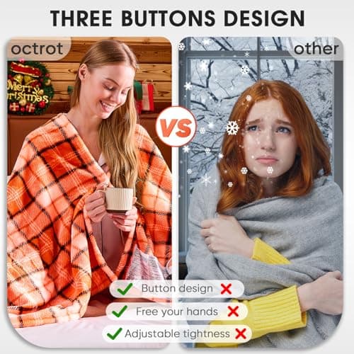 Orange Heated Throw Blanket Electric, 50X60 Heating Throw with 10 Heats Levels&8 Hours Auto Off&Timer for Lap, Plaid Soft Sherpa Orange Blanket Warmer Gift for Women Adults,Halloween Home Decor - Thumbnail 4