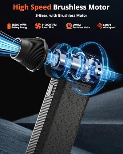 GRENTOOL Compressed Air Duster, 110000RPM Electric Air Duster – 240-Min Max Runtime & 2.5H Fast Charging, 3-Speed Rechargeable Mini Blower for AC, Keyboard, PC, Car, Home, Outdoor - Thumbnail 5