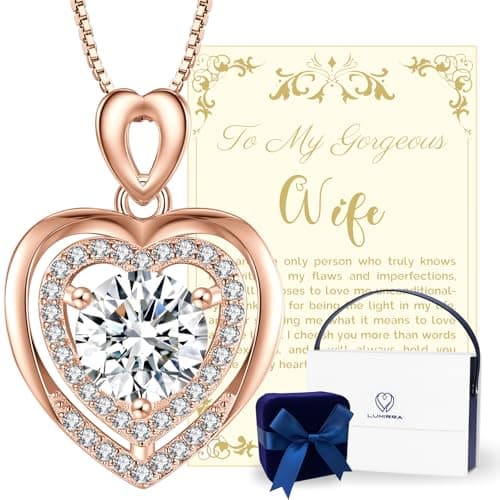 Moissanite Necklace for Women, 2Ct Rose Gold Heart Pendant Necklace Gifts for Wife, 18K Gold Plated S925 Sterling Silver, Anniversary Jewelry Present for Wife, Birthday Gifts for Girlfriend, Mom - Image 1