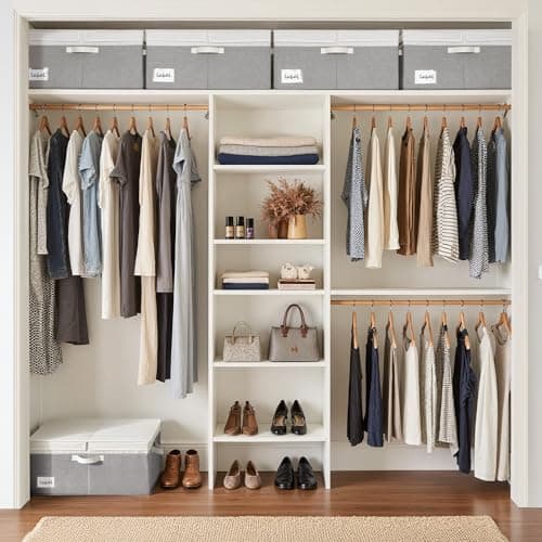 GRANNY SAYS Decorative Storage Boxes with Lids, Collapsible Large Closet Storage Bins with Label, Fabric Storage Bins for Clothes, White&Gray - Thumbnail 2
